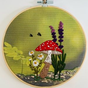 Forest Mushroom Vintage Style Modern Needlepoint Embroidery Listed By Artist